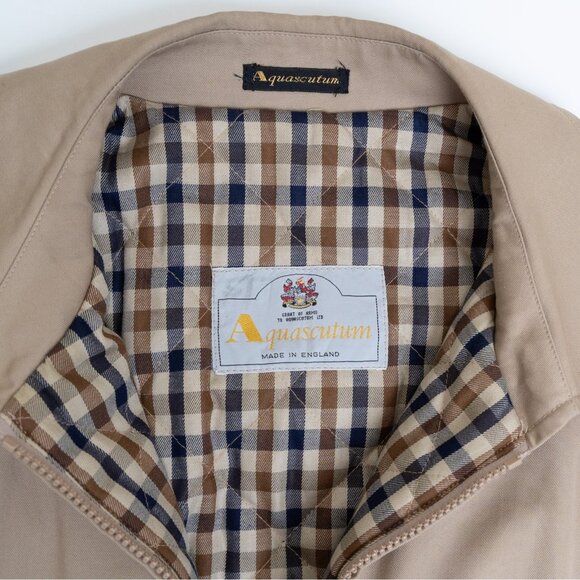 Aquascutum Jacket Zip Up Coat England Plaid Lined Vintage Mens Small - Picture 5 of 16